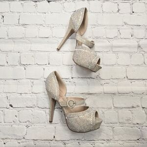 Rhinestone Nude Shimmer Stiletto Dress Heels Women's Size 7